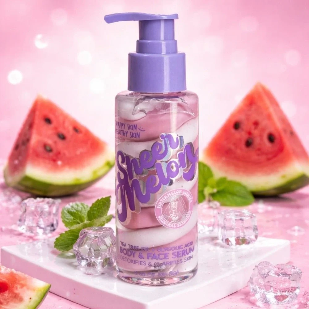 Sheer Melon Body & Face Serum 3.38 Oz Tea Tree Glycolic Acid Clarifying Pump